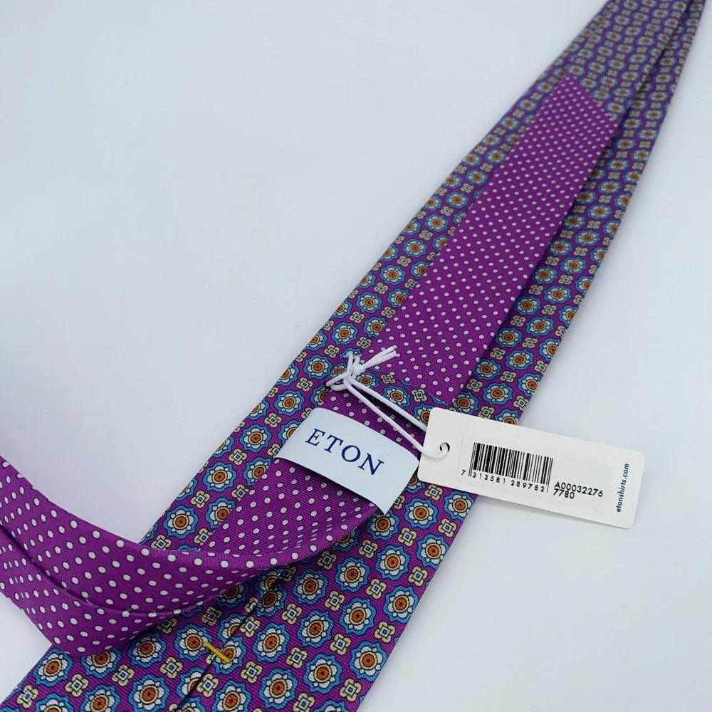 Eton Tie Men One Size Multi Patterned Silk Classic Luxury Necktie Italy Made NWT